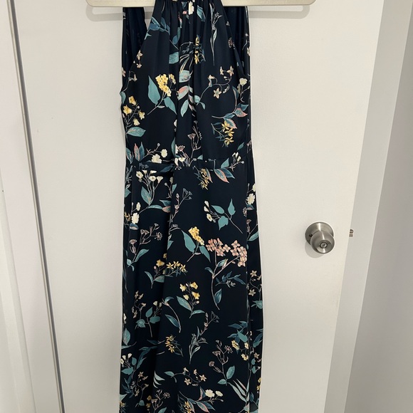 Banana Republic Satin Floral Halter Midi Dress in Navy - Picture 3 of 5